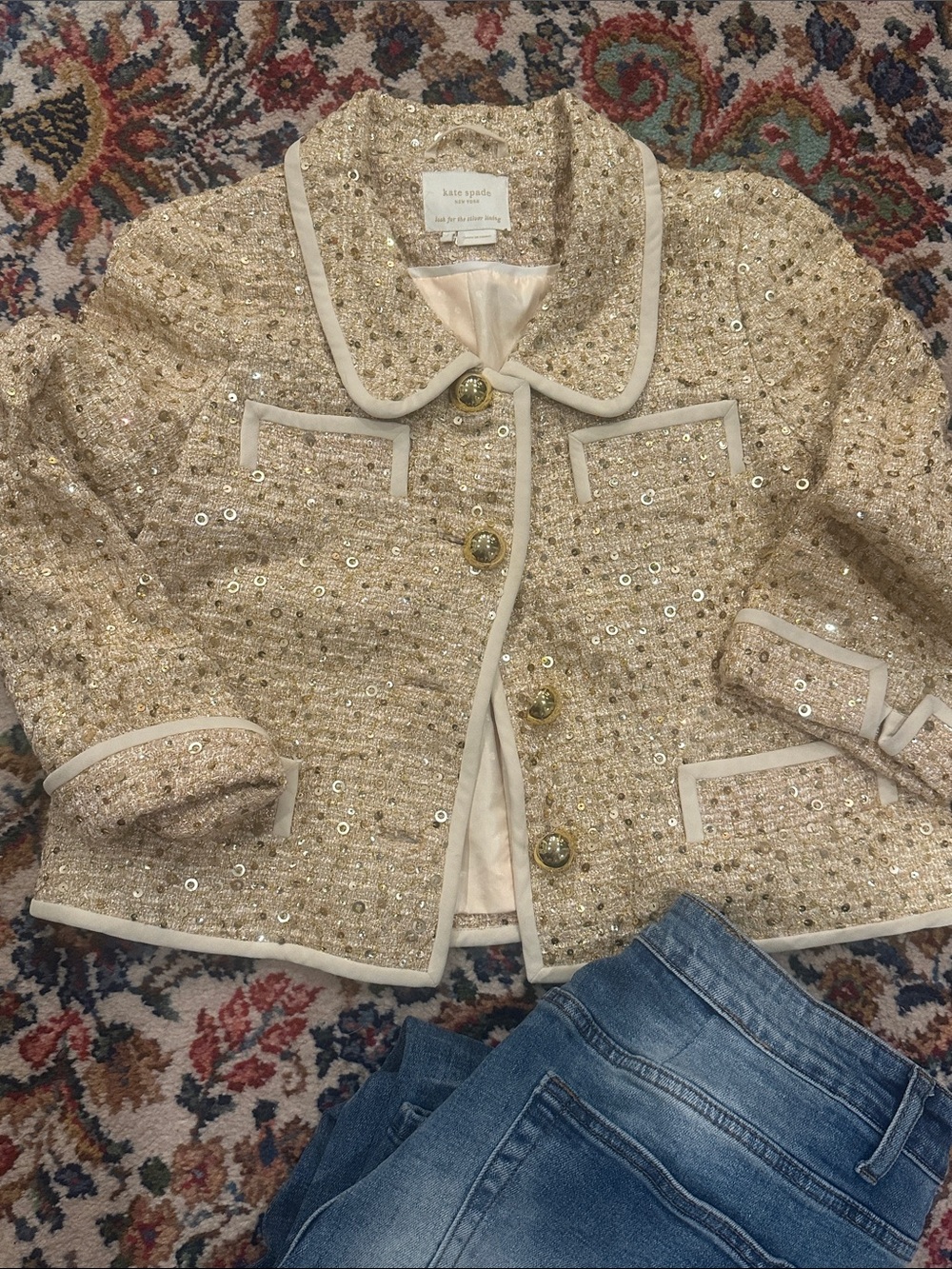 KATE SPADE HOLIDAY CROP SEQUIN BLAZER